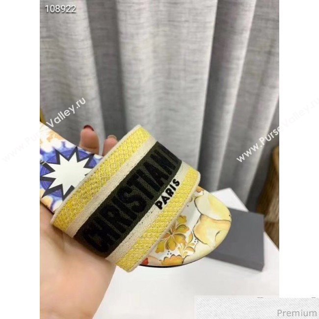 Dior Dway Embroidered Cotton Flat Slide Sandals Yellow 2019 (LEG-9031164)