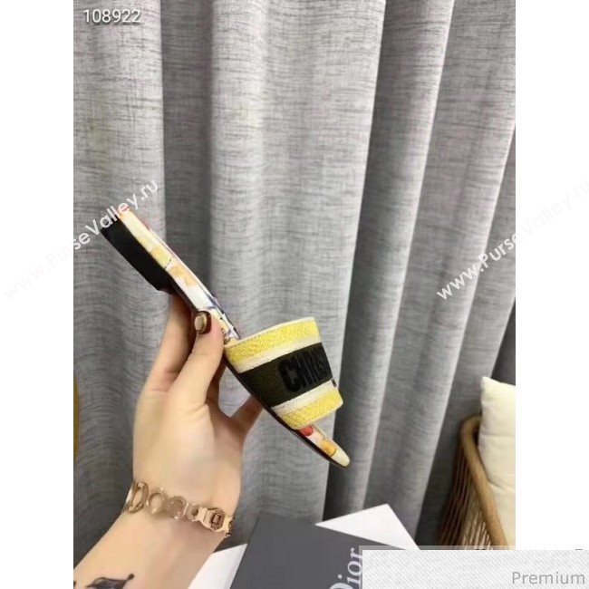 Dior Dway Embroidered Cotton Flat Slide Sandals Yellow 2019 (LEG-9031164)