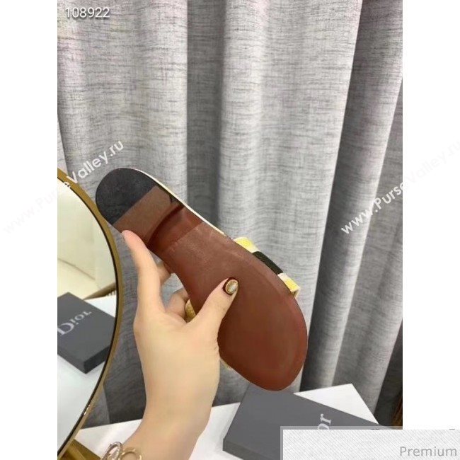 Dior Dway Embroidered Cotton Flat Slide Sandals Yellow 2019 (LEG-9031164)