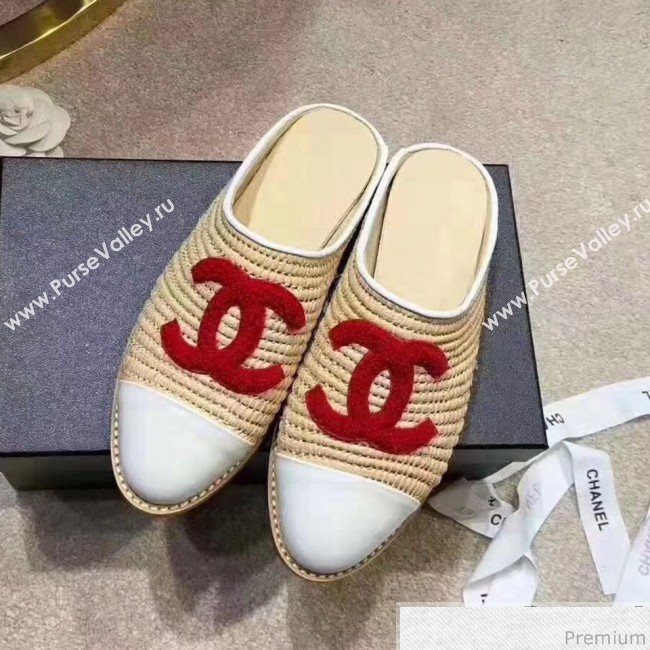 Chanel Flat Straw and Lambskin Mules Red 2019 (LEG-9031165)