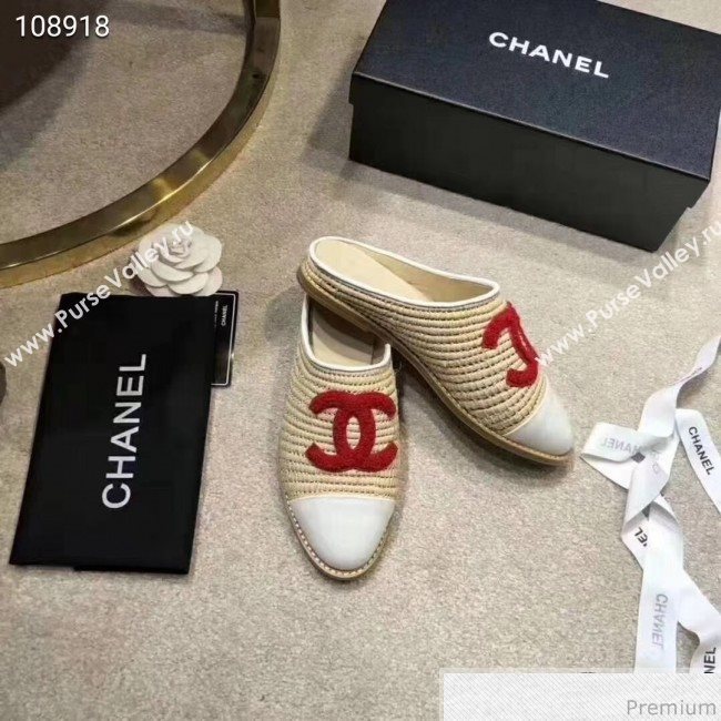 Chanel Flat Straw and Lambskin Mules Red 2019 (LEG-9031165)