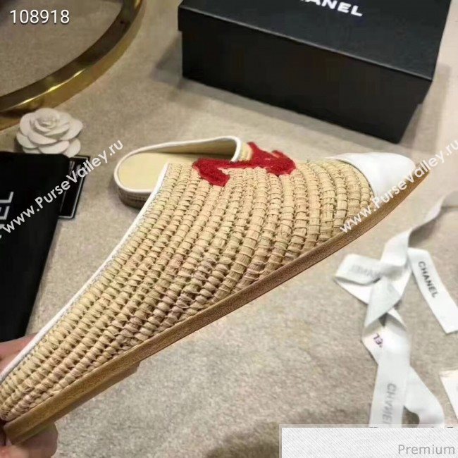 Chanel Flat Straw and Lambskin Mules Red 2019 (LEG-9031165)