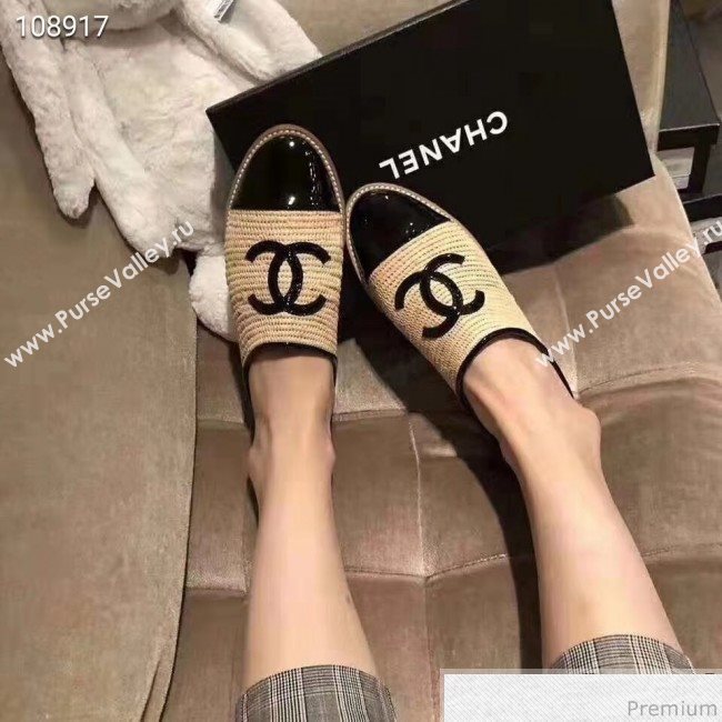 Chanel Flat Straw and Lambskin Mules Black 2019 (LEG-9031166)