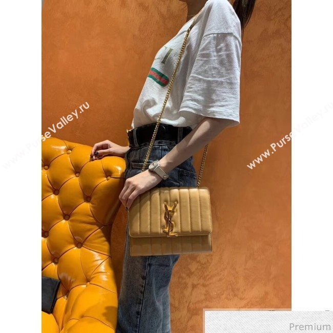 Saint Laurent Vicky Chain Wallet in Quilted Lambskin 554125 Apricot 2019 (WMJ-9041325)
