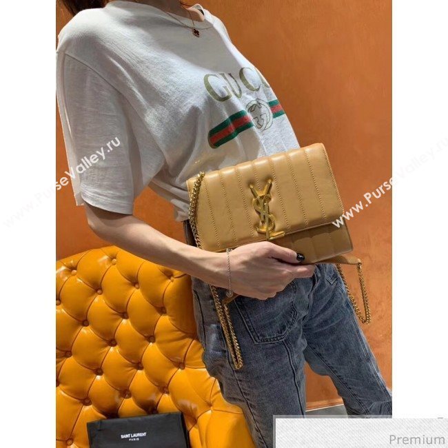 Saint Laurent Vicky Chain Wallet in Quilted Lambskin 554125 Apricot 2019 (WMJ-9041325)