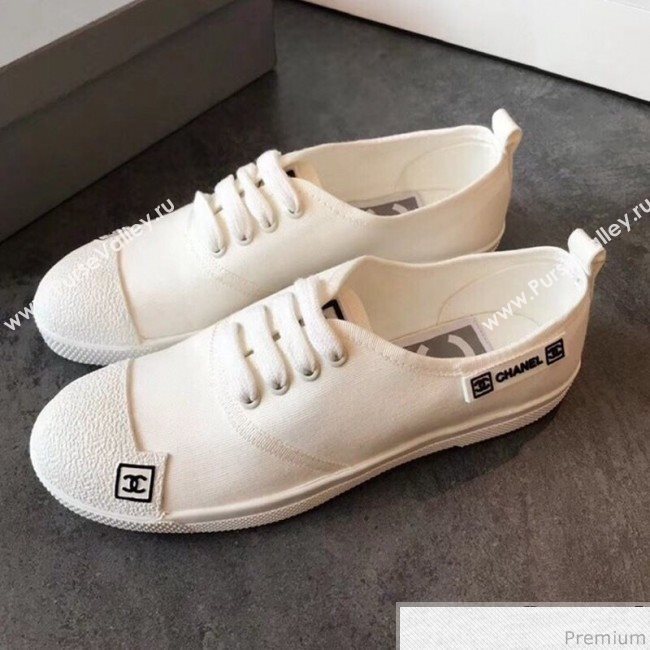 Chanel Fabric CC Logo Patch Sneakers White 2019 (EM-9041328)