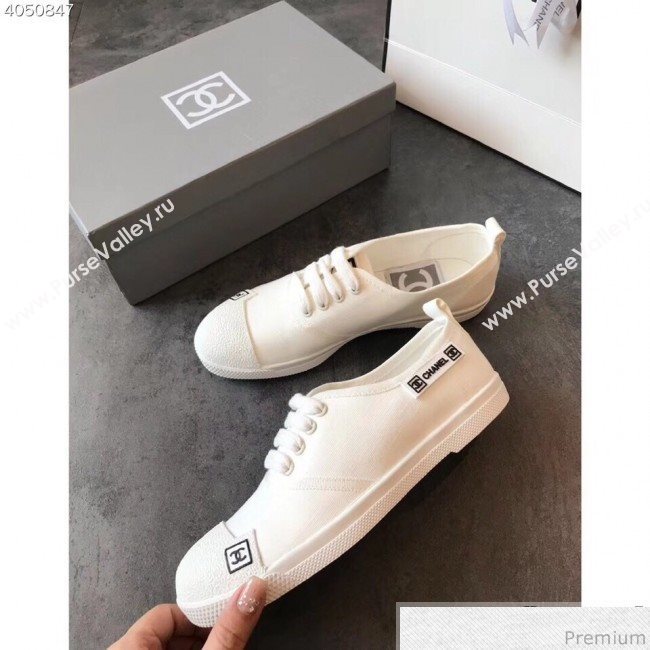 Chanel Fabric CC Logo Patch Sneakers White 2019 (EM-9041328)
