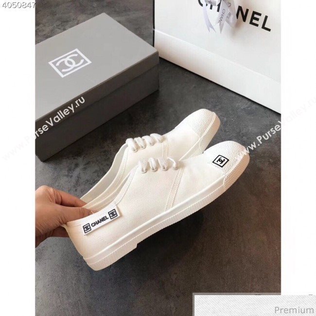 Chanel Fabric CC Logo Patch Sneakers White 2019 (EM-9041328)