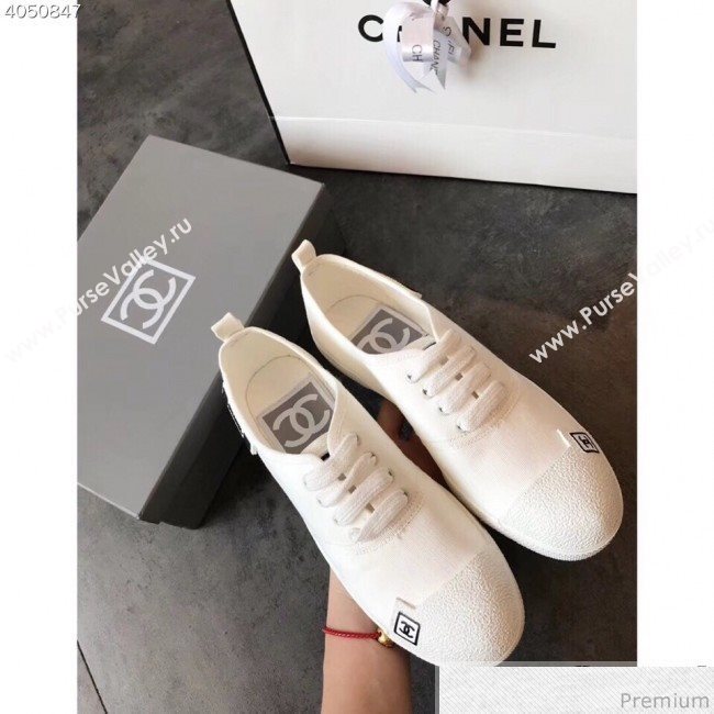 Chanel Fabric CC Logo Patch Sneakers White 2019 (EM-9041328)