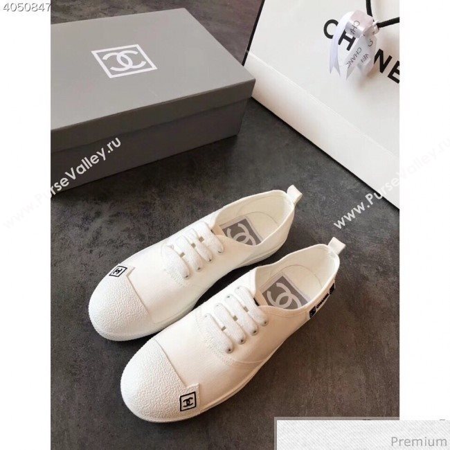 Chanel Fabric CC Logo Patch Sneakers White 2019 (EM-9041328)