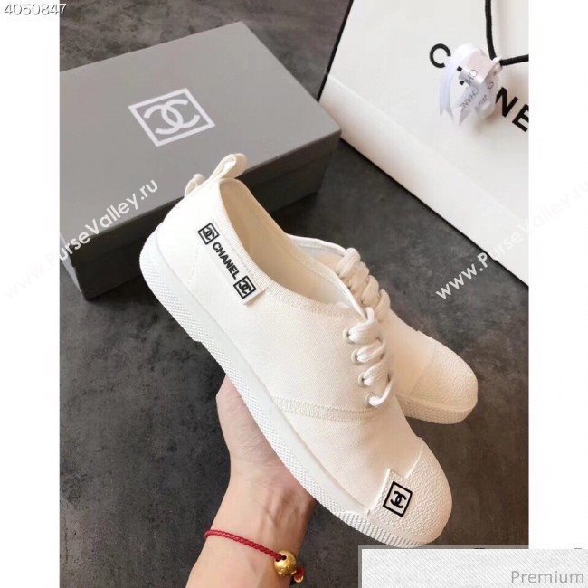 Chanel Fabric CC Logo Patch Sneakers White 2019 (EM-9041328)