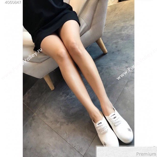 Chanel Fabric CC Logo Patch Sneakers White 2019 (EM-9041328)