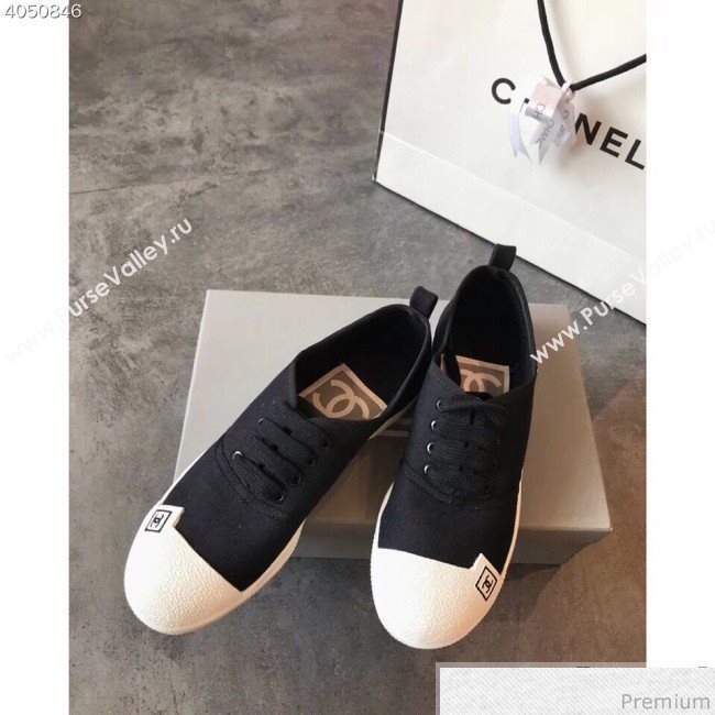 Chanel Fabric CC Logo Patch Sneakers Black 2019 (EM-9041329)