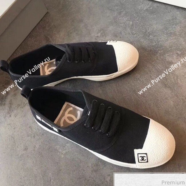 Chanel Fabric CC Logo Patch Sneakers Black 2019 (EM-9041329)