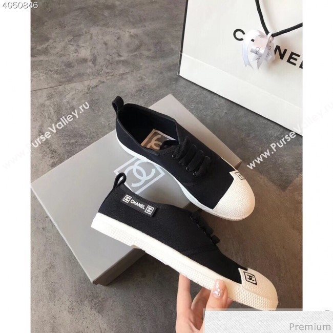 Chanel Fabric CC Logo Patch Sneakers Black 2019 (EM-9041329)