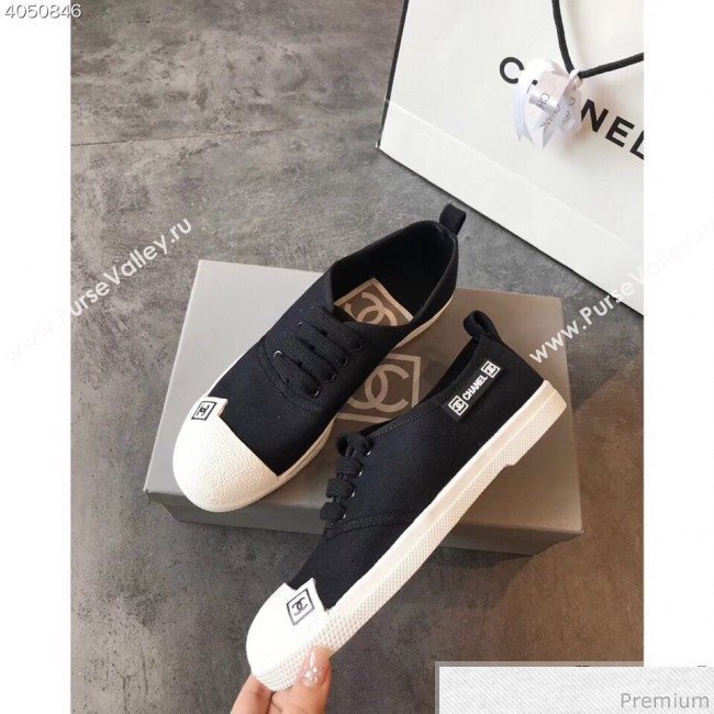 Chanel Fabric CC Logo Patch Sneakers Black 2019 (EM-9041329)