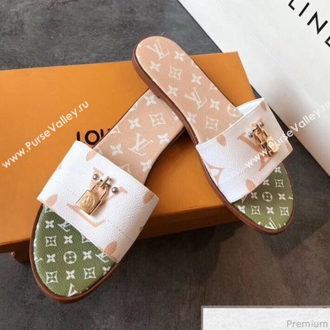 Louis Vuitton Lock It Flat Slide Sandals 1A57ZX White/Moka Brown 2019 (EM-9041330)