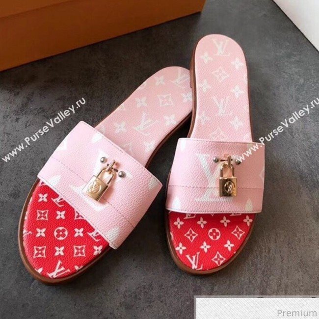 Louis Vuitton Lock It Flat Slide Sandals 1A580R Pink/Red 2019 (EM-9041331)