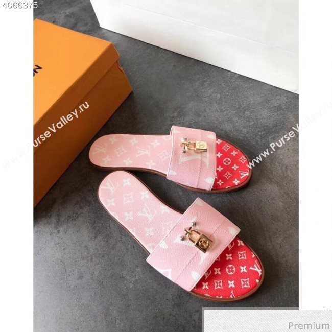 Louis Vuitton Lock It Flat Slide Sandals 1A580R Pink/Red 2019 (EM-9041331)