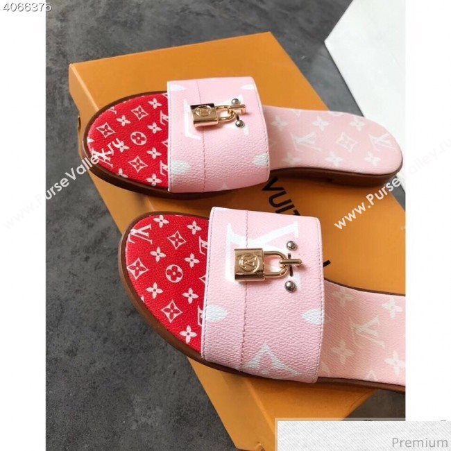 Louis Vuitton Lock It Flat Slide Sandals 1A580R Pink/Red 2019 (EM-9041331)