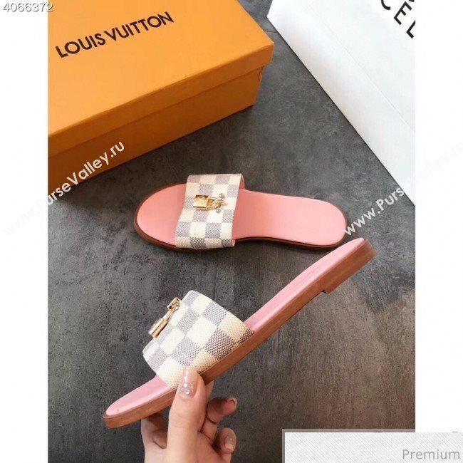 Louis Vuitton Lock It Flat Slide Sandals 1A4WYA Damier Azur Canvas 2019 (EM-9041332)