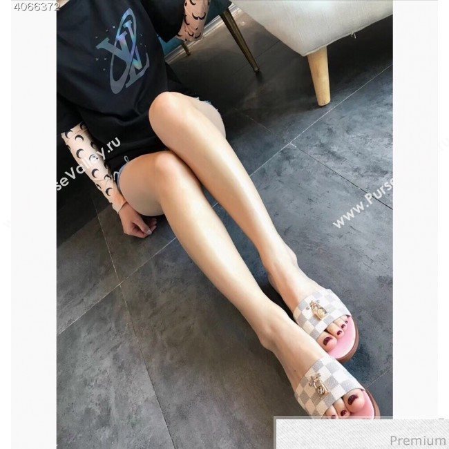 Louis Vuitton Lock It Flat Slide Sandals 1A4WYA Damier Azur Canvas 2019 (EM-9041332)
