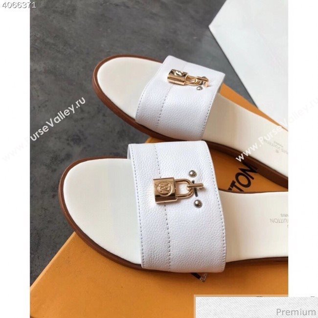Louis Vuitton Lock It Flat Slide Sandals 1A4FG7 White Leather 2019 (EM-9041335)