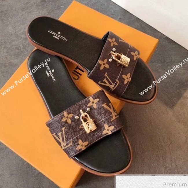 Louis Vuitton Lock It Flat Slide Sandals 1A4XXG Monogram Canvas 2019 (EM-9041333)