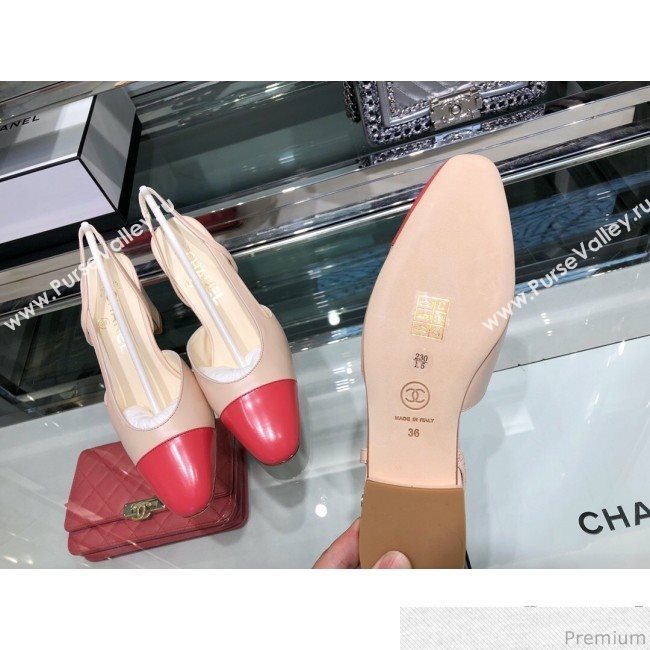 Chanel Flat Slingbacks Ballerina G31319 Nude/Red 2019 (XO-9041617)