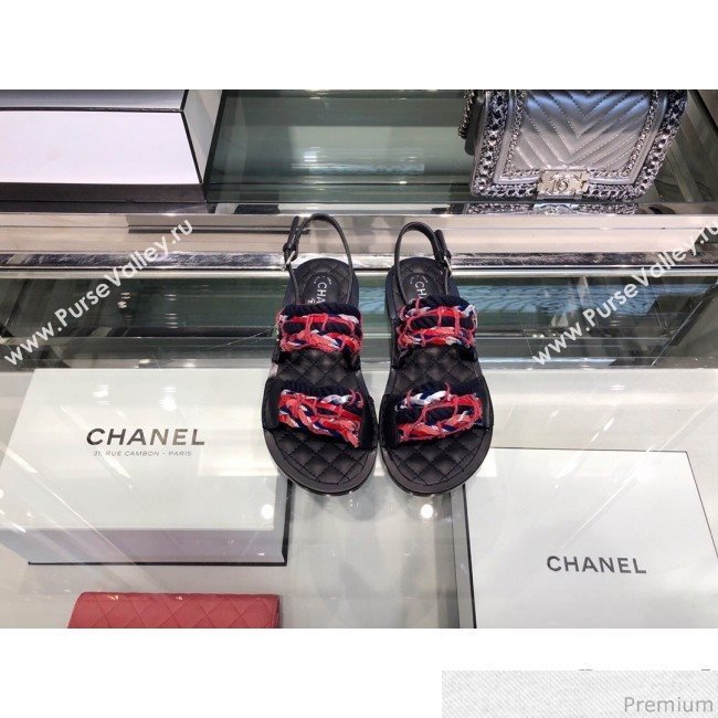 Chanel Cord Flat Sandals G34155 Ivory/Blue/Red 2019 (XO-9041625)