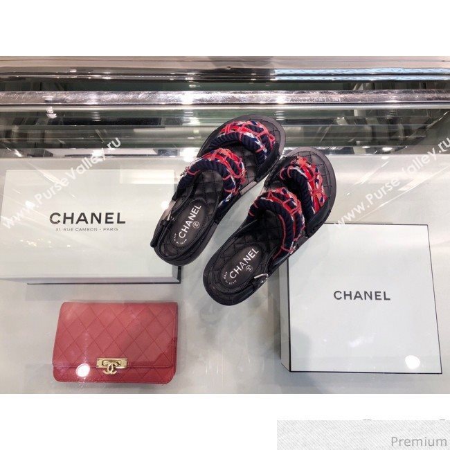 Chanel Cord Flat Sandals G34155 Ivory/Blue/Red 2019 (XO-9041625)