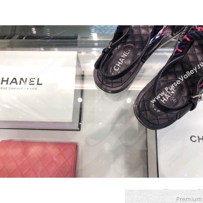 Chanel Cord Flat Sandals G34155 Ivory/Blue/Red 2019 (XO-9041625)