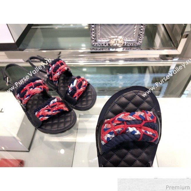 Chanel Cord Flat Sandals G34155 Ivory/Blue/Red 2019 (XO-9041625)