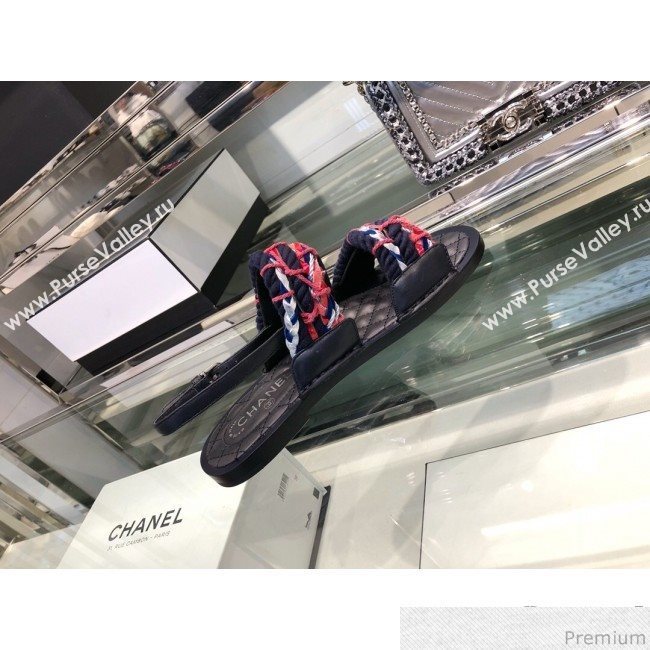 Chanel Cord Flat Sandals G34155 Ivory/Blue/Red 2019 (XO-9041625)