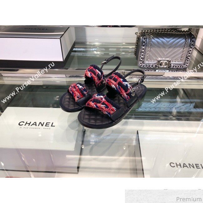 Chanel Cord Flat Sandals G34155 Ivory/Blue/Red 2019 (XO-9041625)