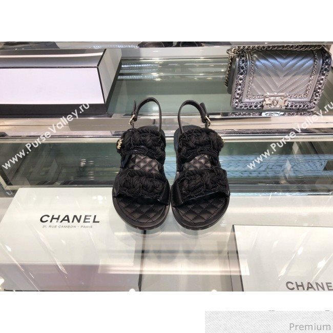 Chanel Cord Flat Sandals G34155 Black 2019 (XO-9041626)