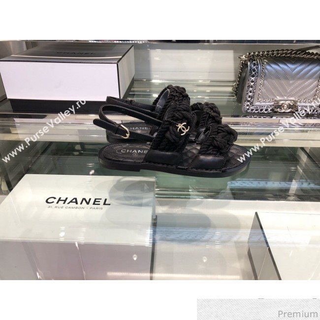 Chanel Cord Flat Sandals G34155 Black 2019 (XO-9041626)