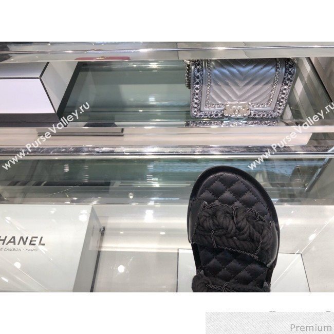 Chanel Cord Flat Sandals G34155 Black 2019 (XO-9041626)