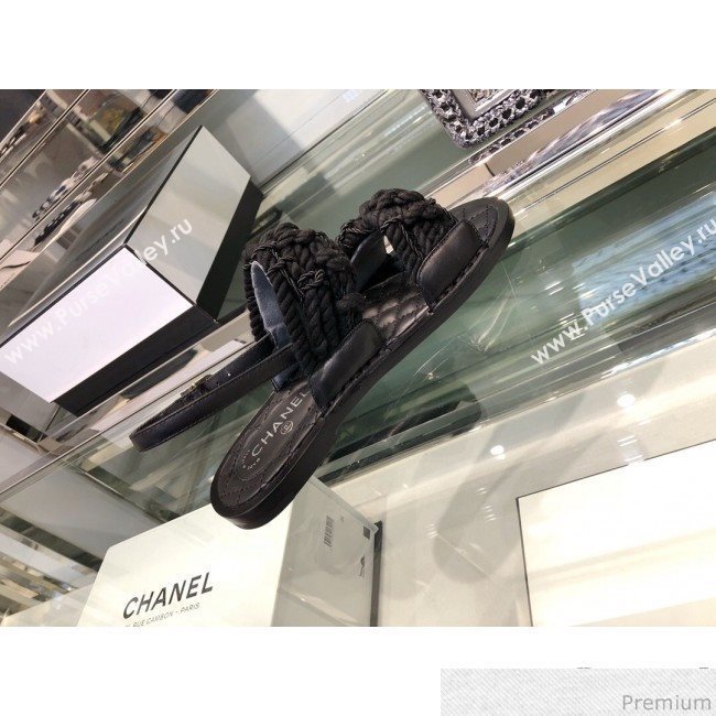 Chanel Cord Flat Sandals G34155 Black 2019 (XO-9041626)
