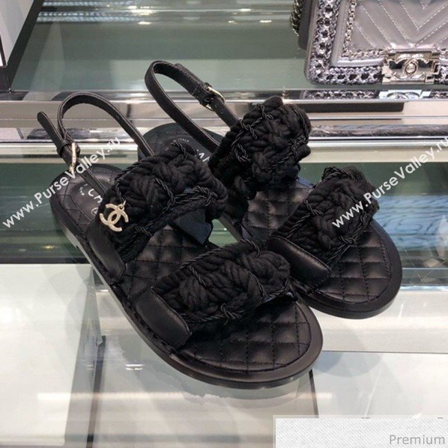 Chanel Cord Flat Sandals G34155 Black 2019 (XO-9041626)