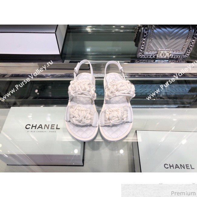 Chanel Cord Flat Sandals G34155 White 2019 (XO-9041627)