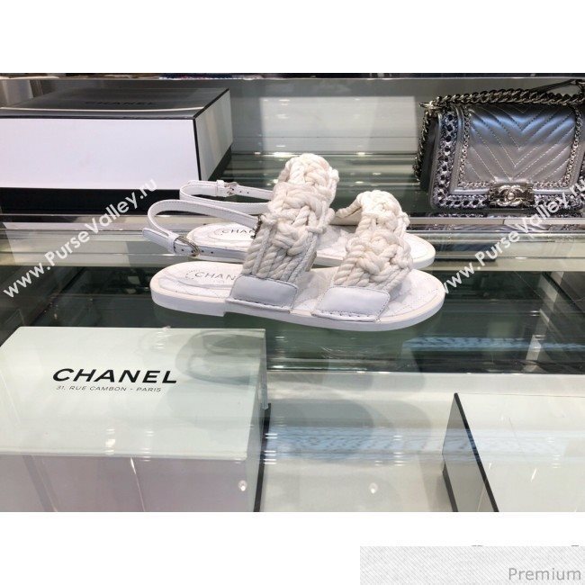 Chanel Cord Flat Sandals G34155 White 2019 (XO-9041627)