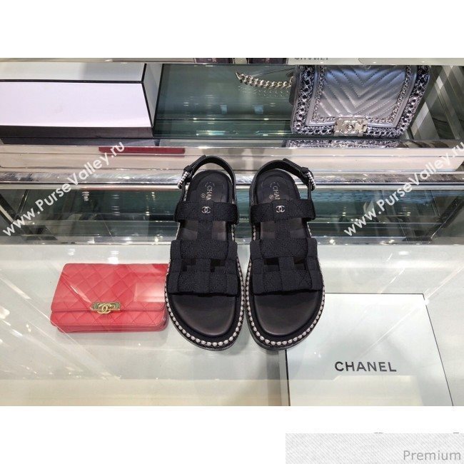 Chanel Pearls Flat Sandals G34505 Black 2019 (XO-9041628)