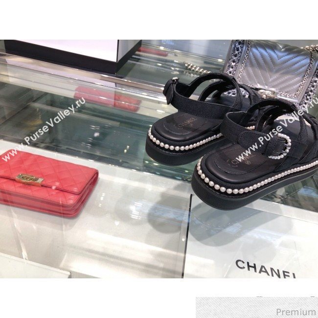 Chanel Pearls Flat Sandals G34505 Black 2019 (XO-9041628)