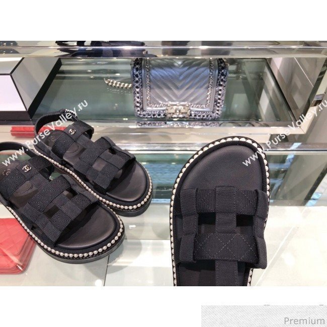 Chanel Pearls Flat Sandals G34505 Black 2019 (XO-9041628)