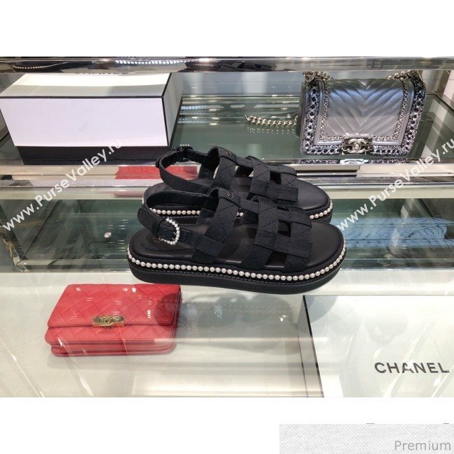 Chanel Pearls Flat Sandals G34505 Black 2019 (XO-9041628)