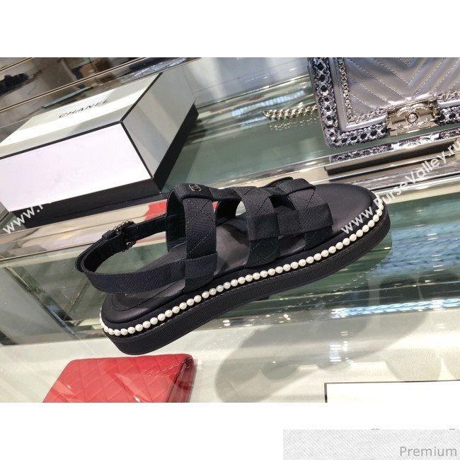 Chanel Pearls Flat Sandals G34505 Black 2019 (XO-9041628)
