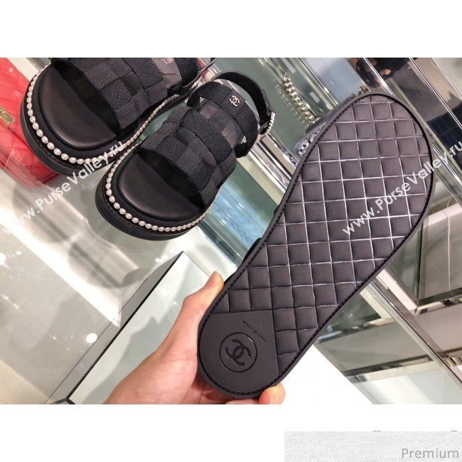 Chanel Pearls Flat Sandals G34505 Black 2019 (XO-9041628)