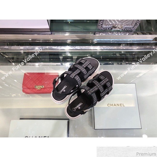 Chanel Pearls Tweed Flat Sandals G34505 Black/Silver 2019 (XO-9041629)