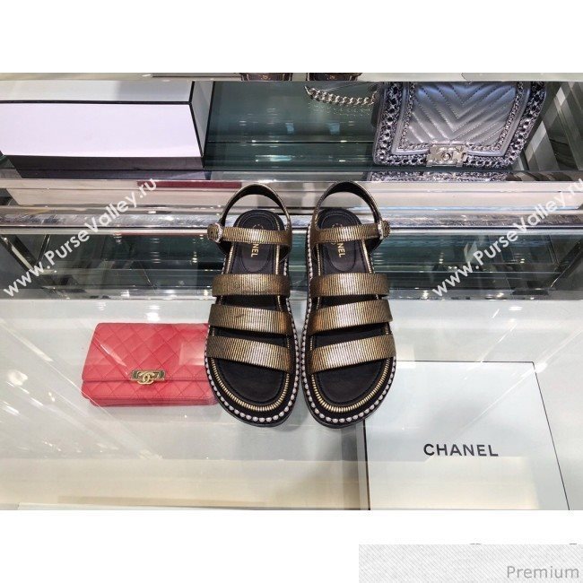 Chanel Metallic Pearls Flat Sandals G32359 Gold 2019 (XO-9041631)
